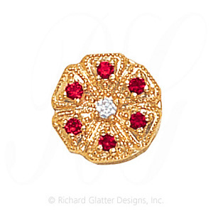 GS476 D/R - 14 Karat Gold Slide with Diamond center and Ruby accents 